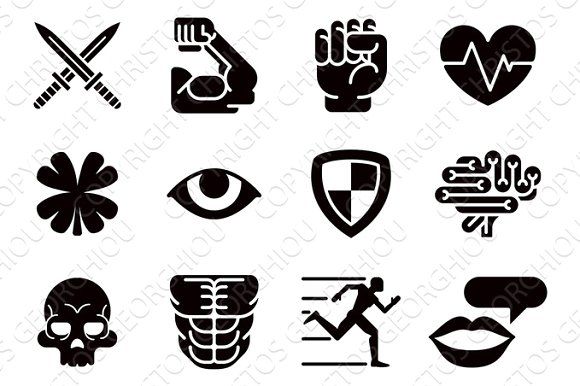 580x386 Icon Set Character Game Attributes Graphics Role Playing Or Video