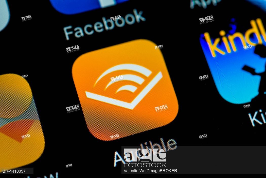 1049x700 Smartphone Screen With Audible App Icon In Detail, Stock Photo