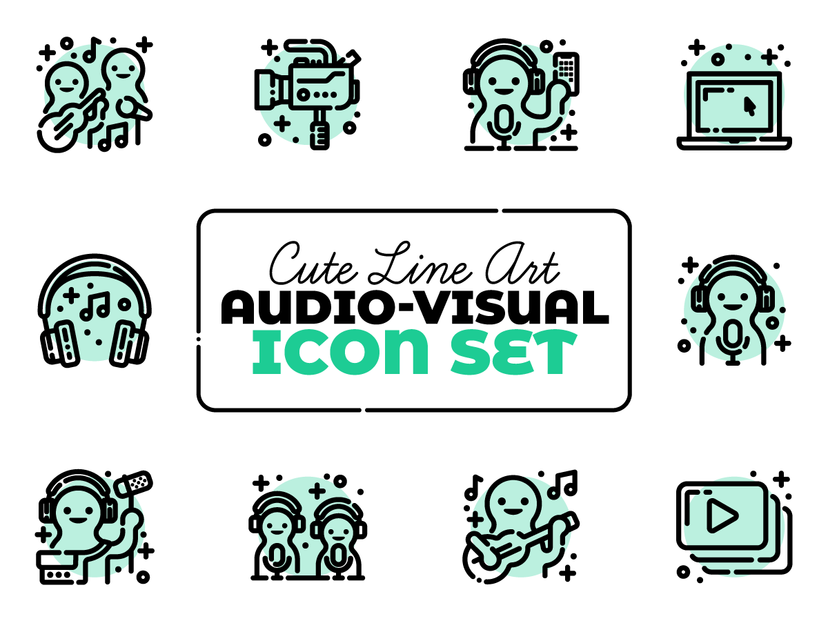 1200x900 Cute Line Art Audio Visual Icon Set