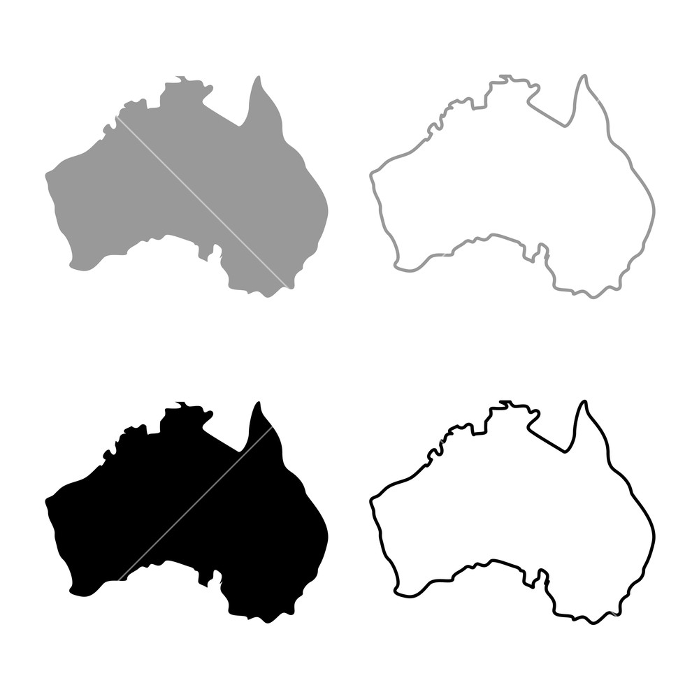 1000x1000 Map Of Australia Icon Set Grey Black Color Outline Royalty Free