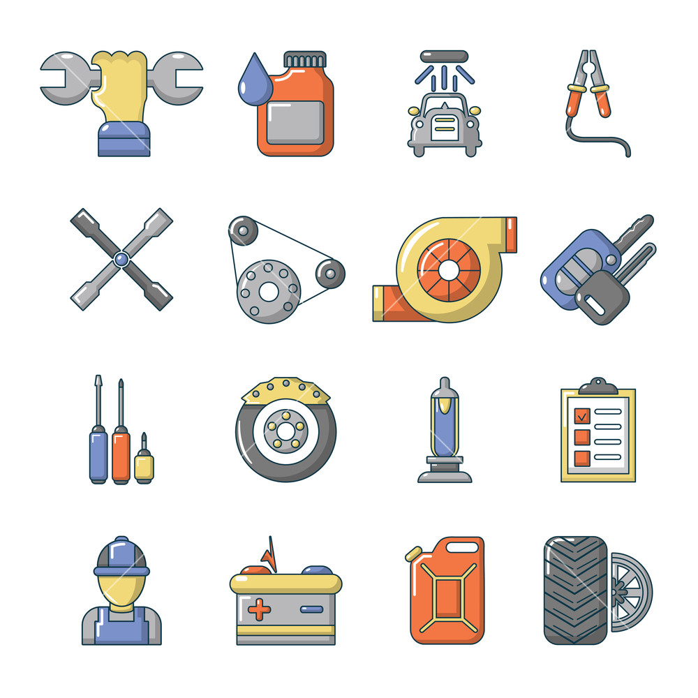 1000x1000 Auto Repair Icons Set Cartoon Illustration Of Auto Repair