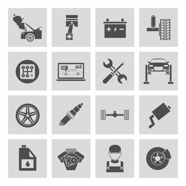 626x626 Black And White Car Repair Icons Vector Free Download