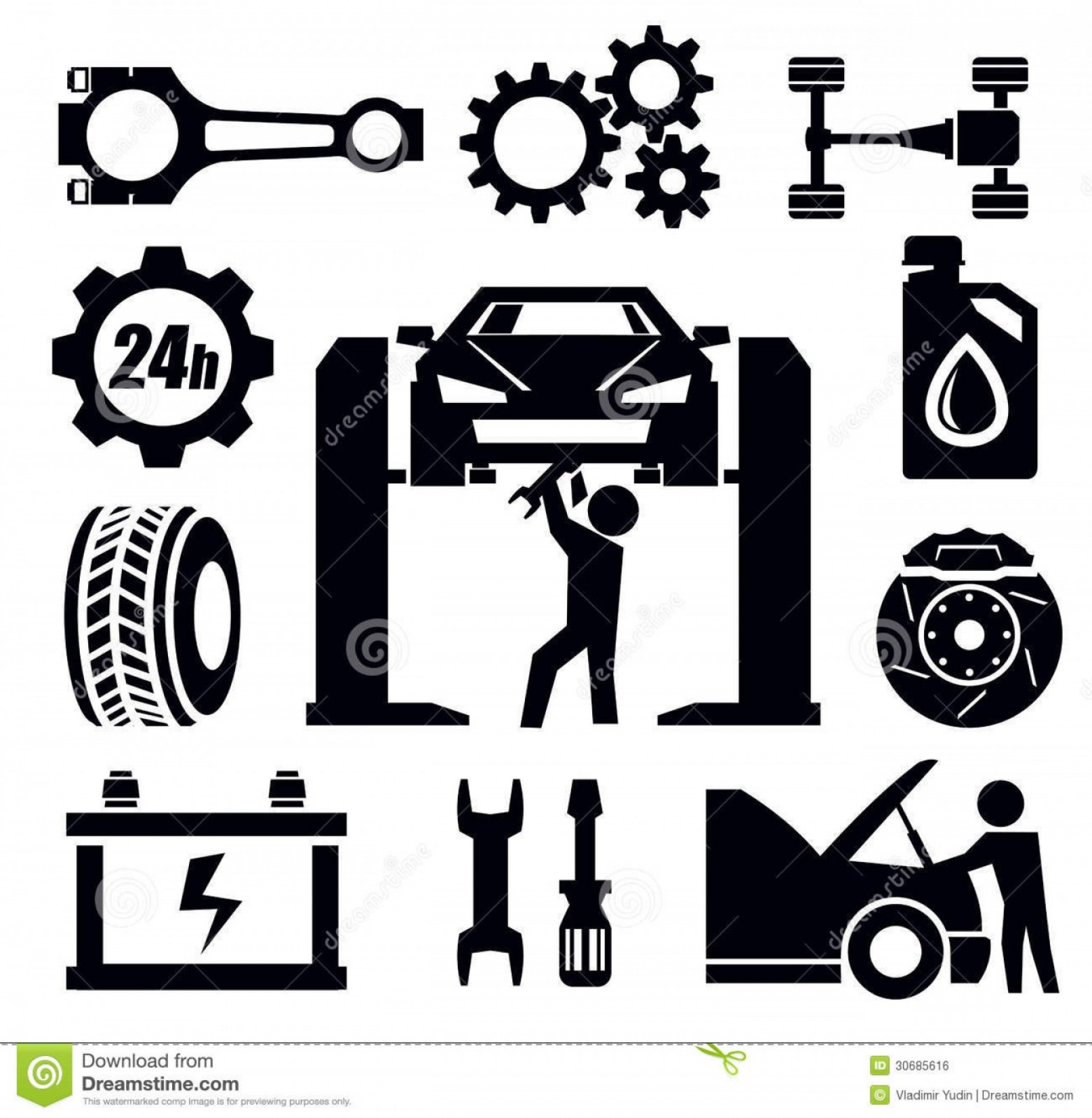 1872x1917 Royalty Free Stock Image Car Repair Icon Vector Black Set White