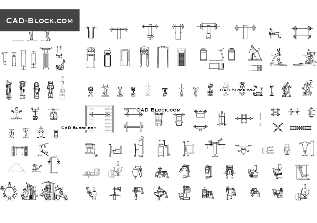 1080x760 Gym Equipment Cad Blocks Download