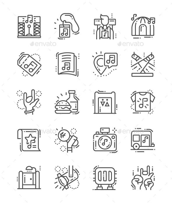 590x700 Music Festival Line Icons Fully Customisable Set Of Icons