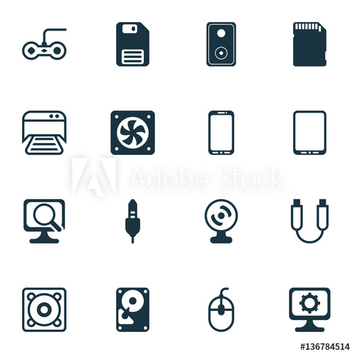 500x500 Set Of Computer Hardware Icons Includes Hdd, Aux Cord