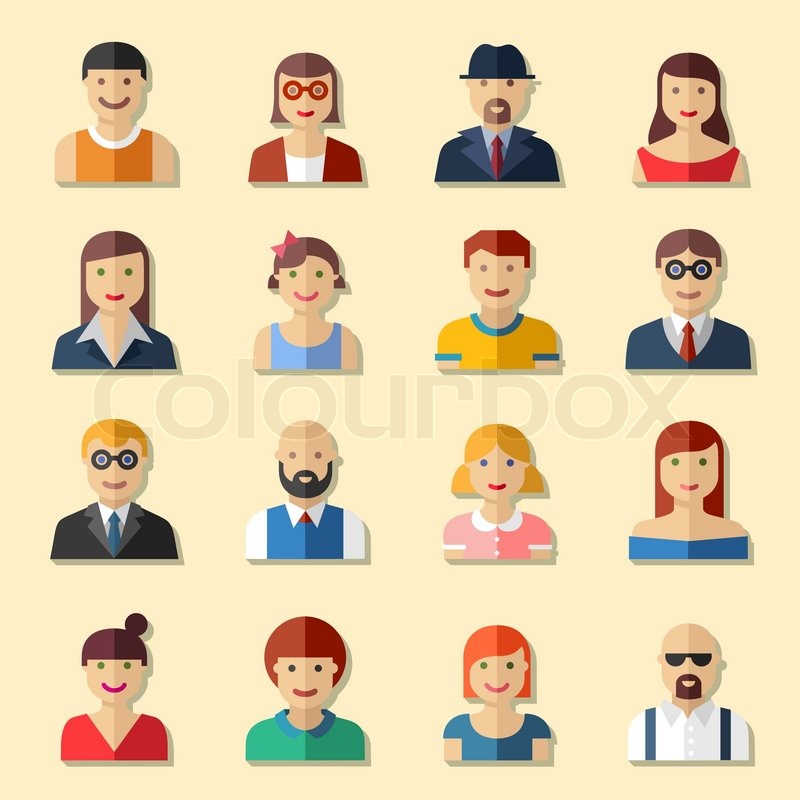 800x800 Flat Round Avatar Icons, Faces, People Stock Vector Colourbox
