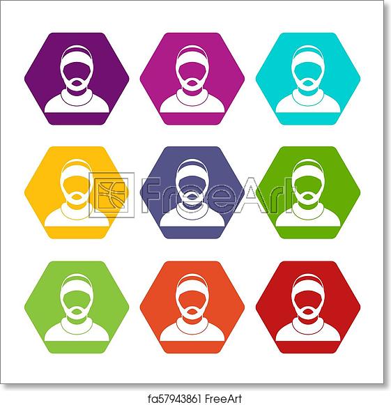 561x581 Free Art Print Of Bearded Man Avatar Icon Set Color Hexahedron