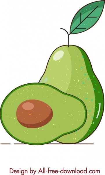362x600 Avocado Icon Flat Slice Sketch Retro Design Free Vector In Adobe