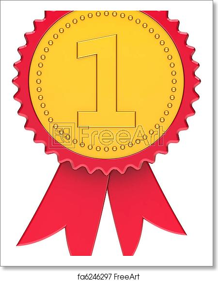 450x580 Free Art Print Of Award Ribbon First Place Golden Red First Place