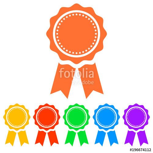 500x500 Simple, Flat Award Ribbon Icon Six Color Variations Isolated