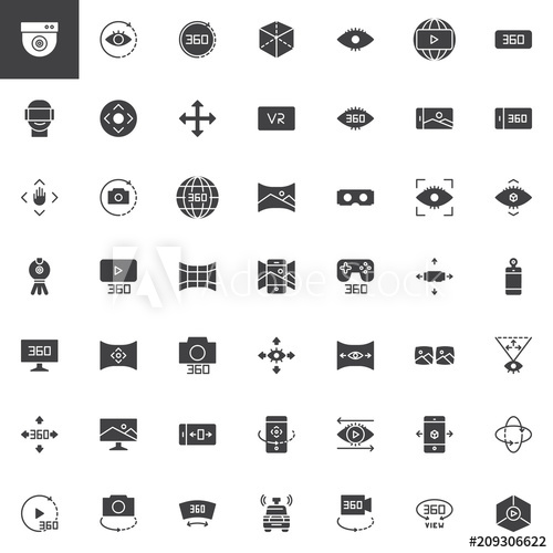 500x500 Degrees View Vector Icons Set, Modern Solid Symbol Collection