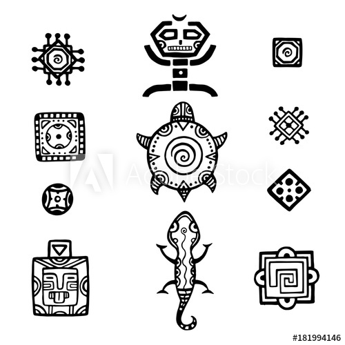 500x500 Ancient Mexican Vector Mythology Symbols American Aztec, Mayan