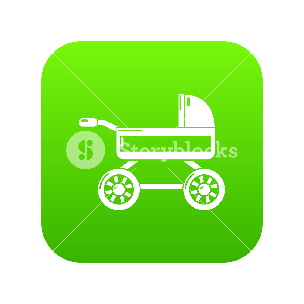 1000x1000 Baby Carriage Icon Green Vector Isolated On White Background