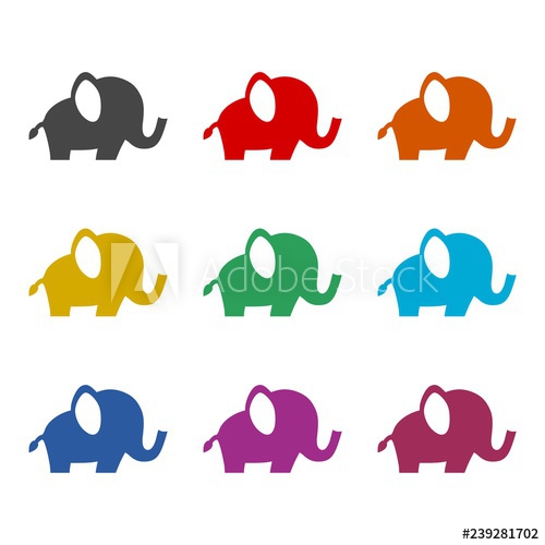 500x500 Cute Little One, Baby Elephant Icon Or Logo, Color Set