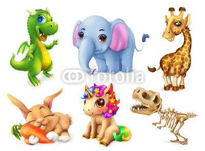 400x296 Funny Animal Set Happy Bunny, Rabbit, Cute Unicorn, Small
