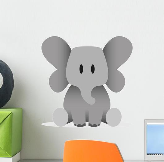 530x526 Vector Cute Baby Elephant Wall Decal