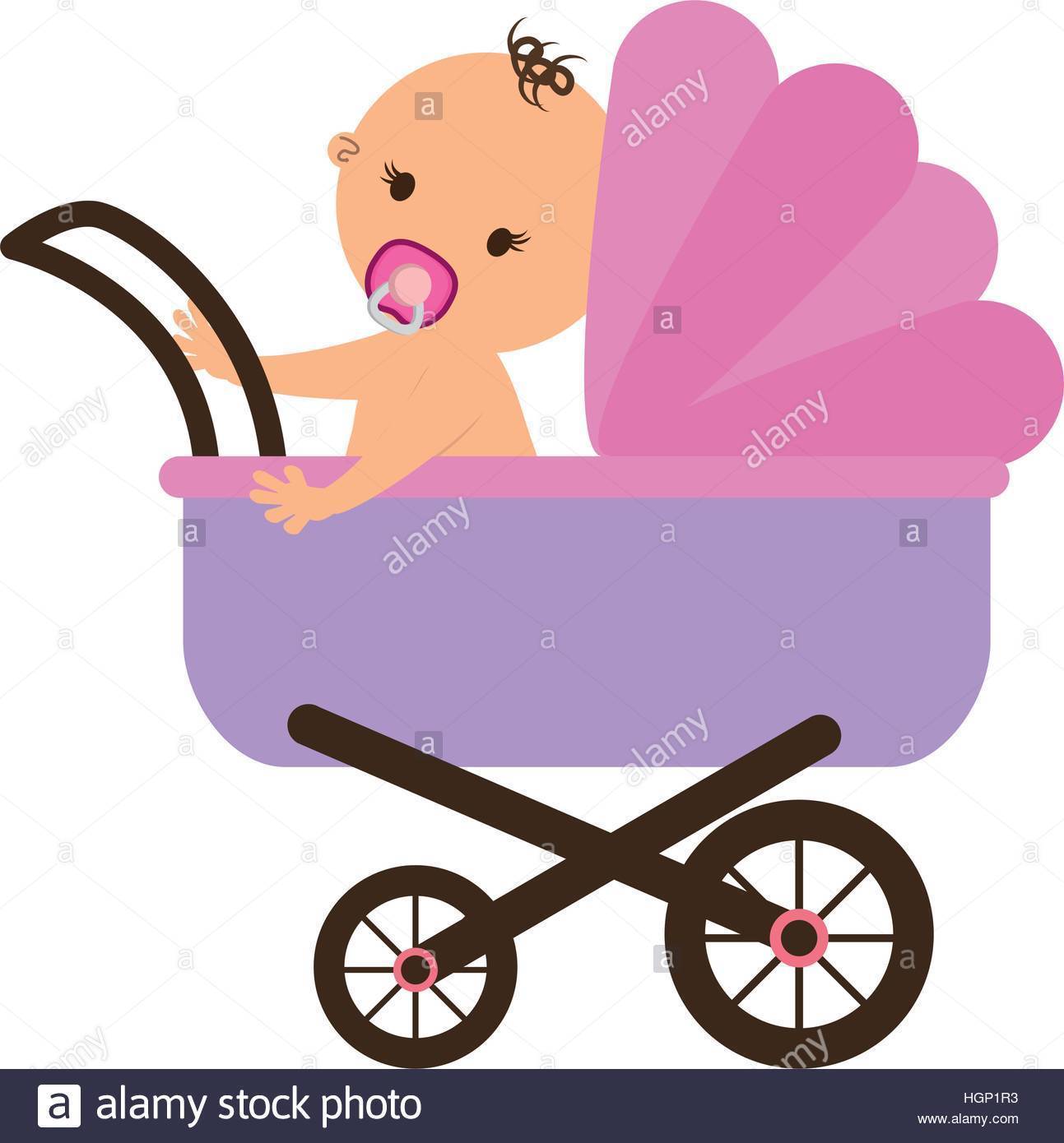 Stroller With A Cute Baby Girl Icon Over White Background Colorful 1293x1390 Stroller With A Cute Baby Girl Icon Over White Background Colorful