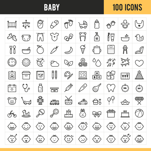 500x500 Baby Outline Icons Set Free Download