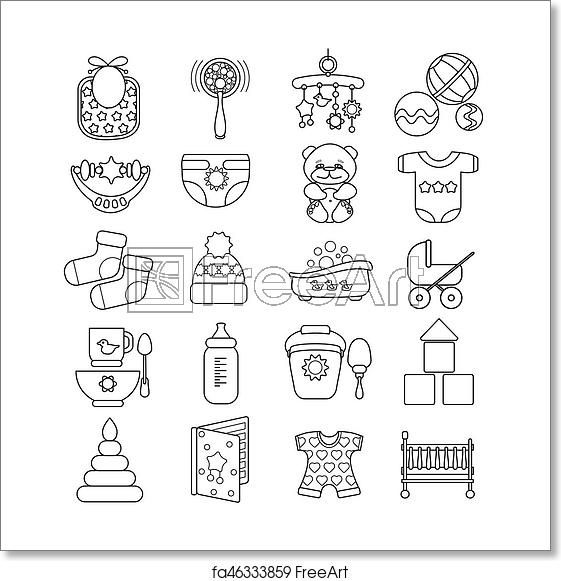561x581 Free Art Print Of Vector Set Of Cute Baby Icon Isolated On White