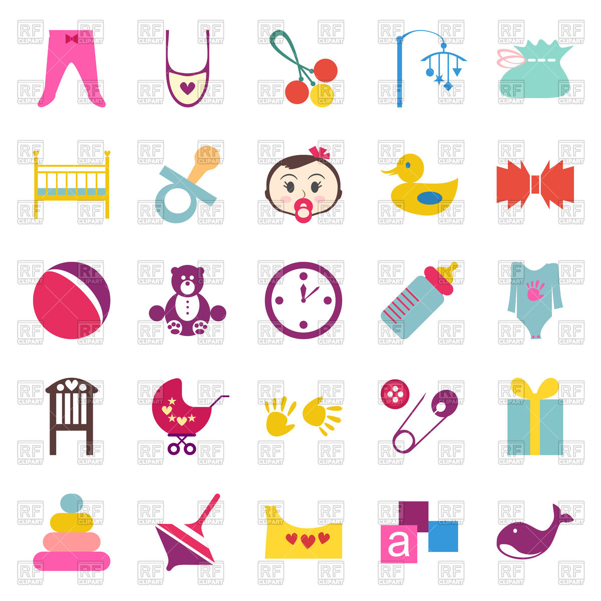 1200x1200 Set Of Colorful Baby Item Icons Vector Image Of Icons And Emblems