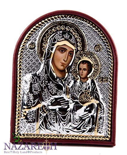 425x518 Small Icon Virgin Mary With Baby Jesus Silver