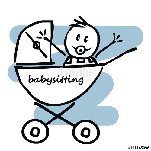 500x500 Babysitting, Baby Boy In The Pram, Funny Illustration, Doodle