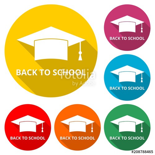 500x500 Graduation Cap, Back To School Icon, Color Icon With Long Shadow