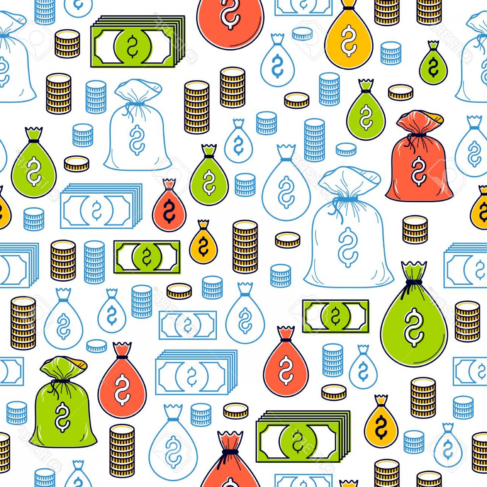 1560x1560 Photostock Vector Financial Icon Set Seamless Background Dollar