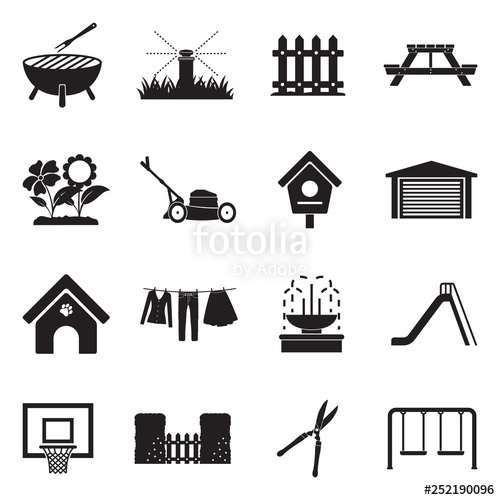 500x500 Backyard Icons Black Flat Design Vector Illustration Stock