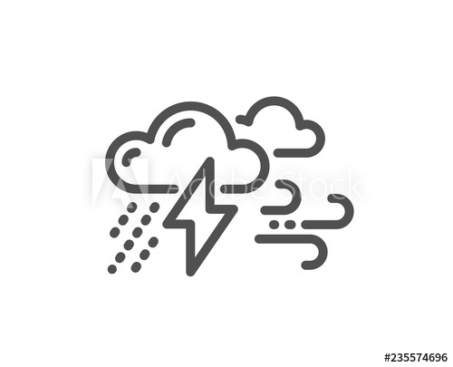 500x405 Clouds With Raindrops, Lightning, Wind Line Icon Bad Weather Sign