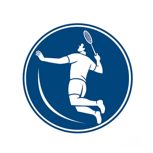 600x600 Badminton Player Jump Smash Circle Icon Poster