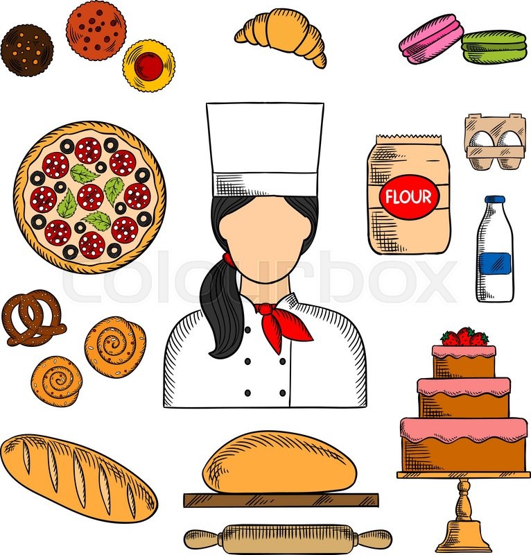 766x800 Female Baker In Chef Uniform With Stock Vector Colourbox