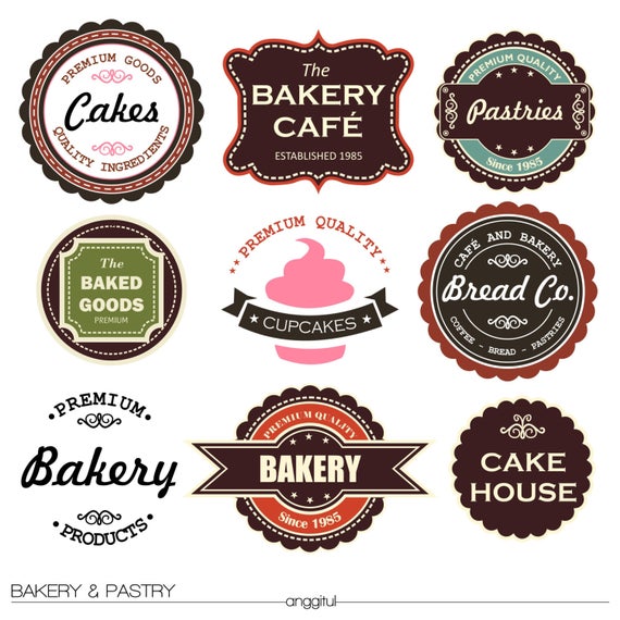 570x570 Vintage Bakery Pastry Cupcake Logo Icon Vector Clipart Instant Etsy
