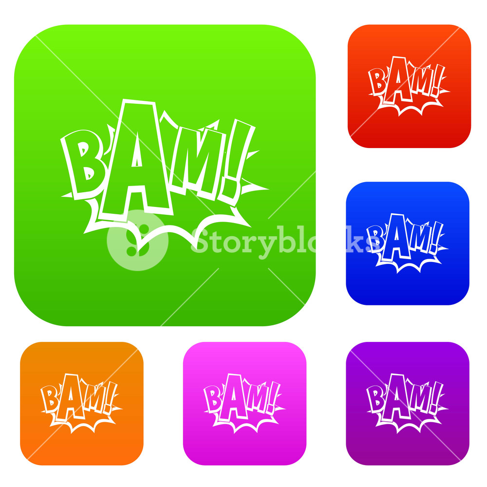 1000x1000 Bam, Comic Book Bubble Set Icon Color In Flat Style Isolated