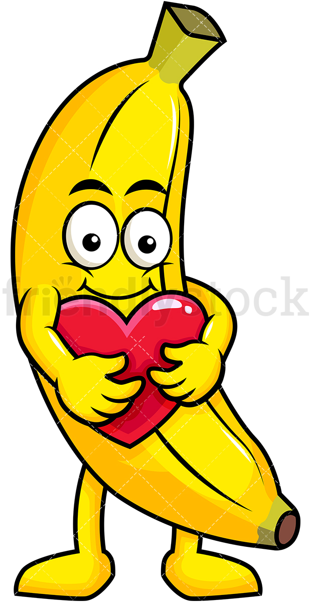 620x1200 Banana Mascot Hugging Heart Icon Cartoon Vector Clipart