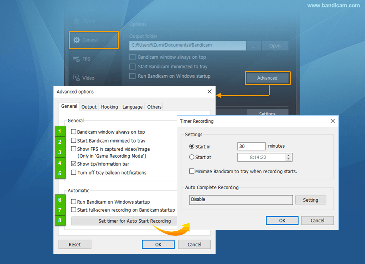 730x528 General Settings, Auto Startcomplete Recording