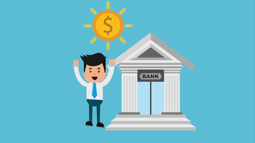 852x480 Businessman And Bank Icon With Stock Footage Video