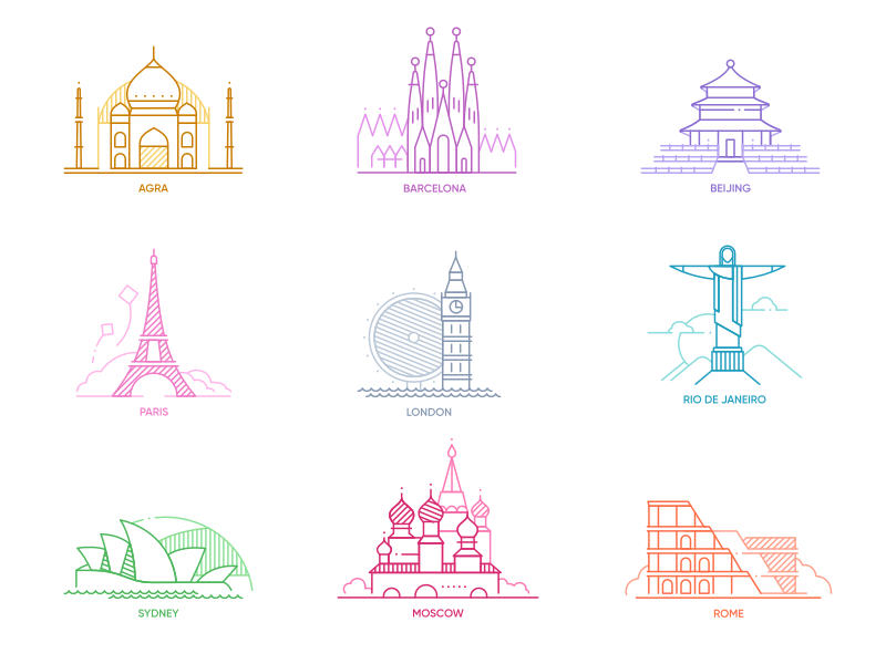 800x600 World Cities Icons Set Sketch Freebie
