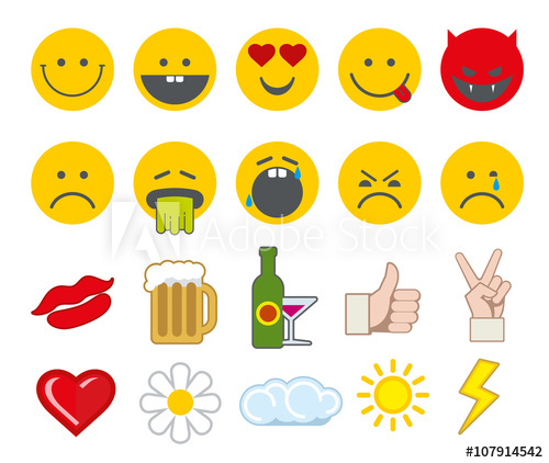 500x422 Emoticon Vector Icons Set With Thumbs Up, Chat, Heart And Other