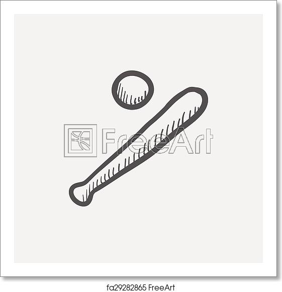 561x581 Free Art Print Of Basball Bat And Ball Sketch Icon Baseball Bat