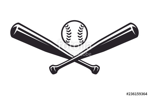 500x325 Monochrome Two Crossed Baseball Bats, Icon Sports Tool Vector