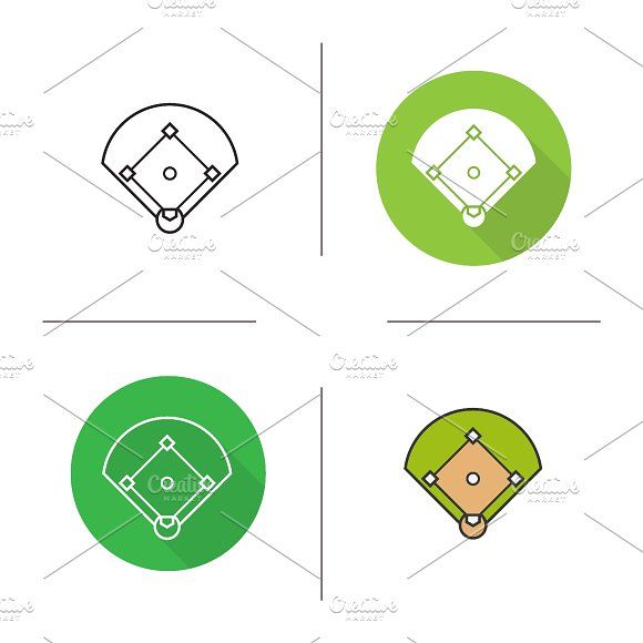 580x580 Baseball Field Icons Vector