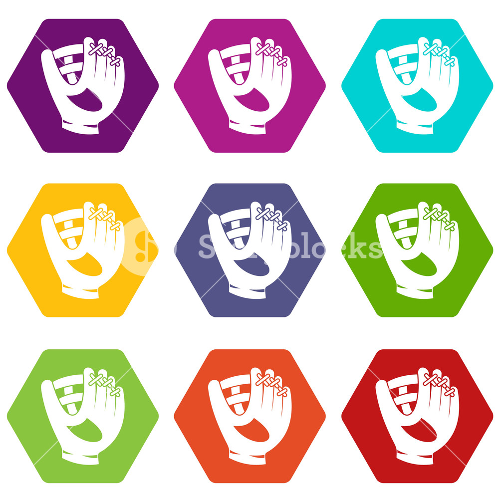 1000x1000 Leather Baseball Glove Icon Set Many Color Hexahedron Isolated
