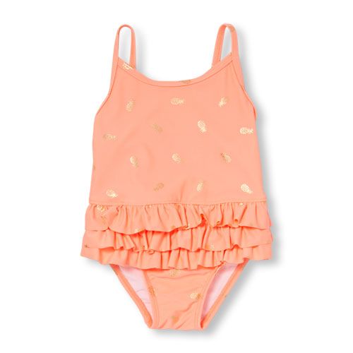 500x500 Baby Girls Baby And Toddler Metallic Icon Print Ruffle One Piece