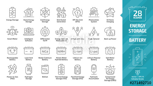500x281 Energy Storage Outline Icon Set With Distributed Generation Grid