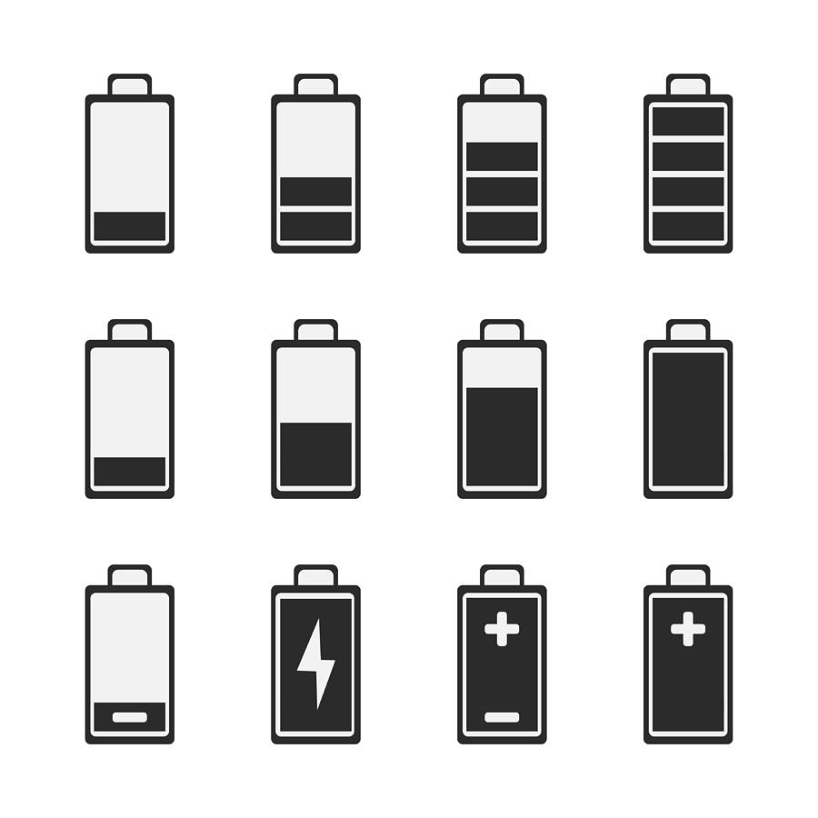 900x900 Battery Icons Symbols Of Battery Charge Level, Full And Low