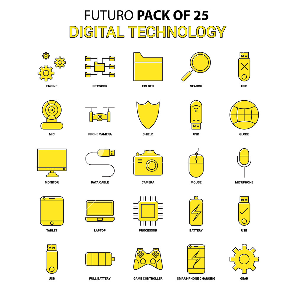 1000x1000 Digital Technology Icon Set Yellow Futuro Latest Design Icon Pack
