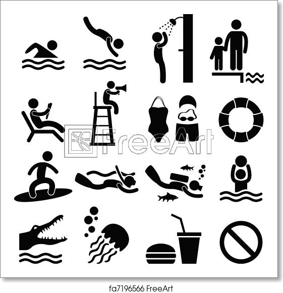 561x581 Free Art Print Of Swimming Pool Sea Beach Icon Symbol A Set