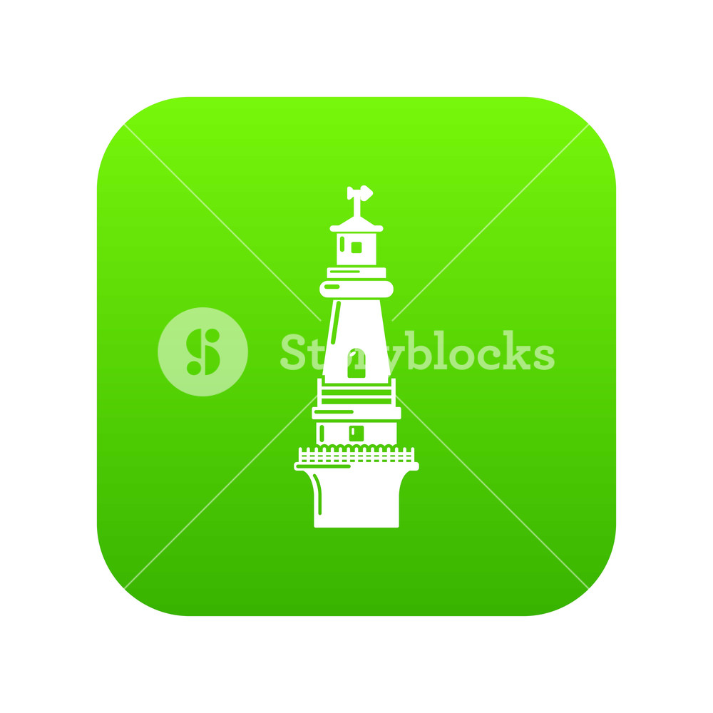 1000x1000 Sea Beacon Icon Green Vector Isolated On White Background Royalty